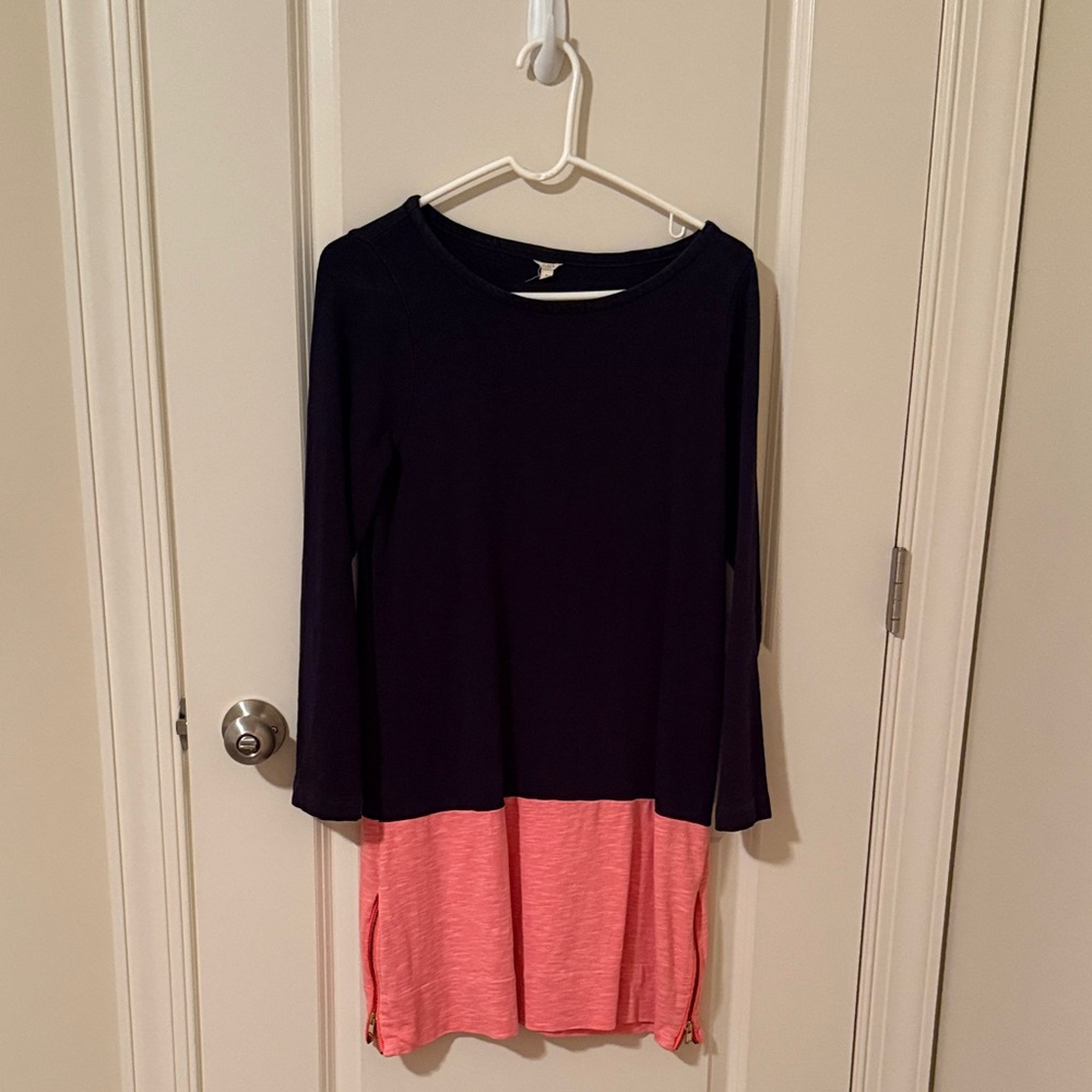 Colorblock Navy and Coral Long Sleeve Dress - J Crew